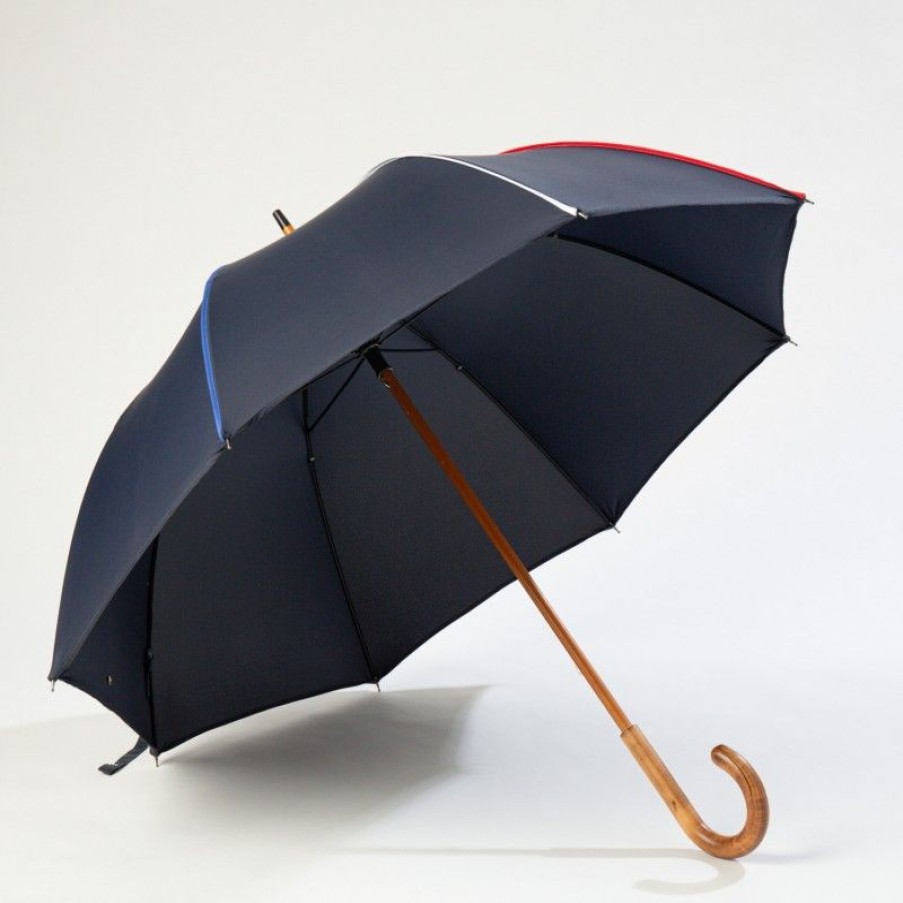 H2O Parapluies Umbrella Crepon | Long Cane Umbrella - Crepon - Navy Blue French Bias Blue, White, Red