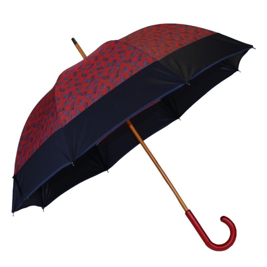 H2O Parapluies Limited Edition Umbrellas | Long Cashmere Red Umbrella With Navy Blue Band