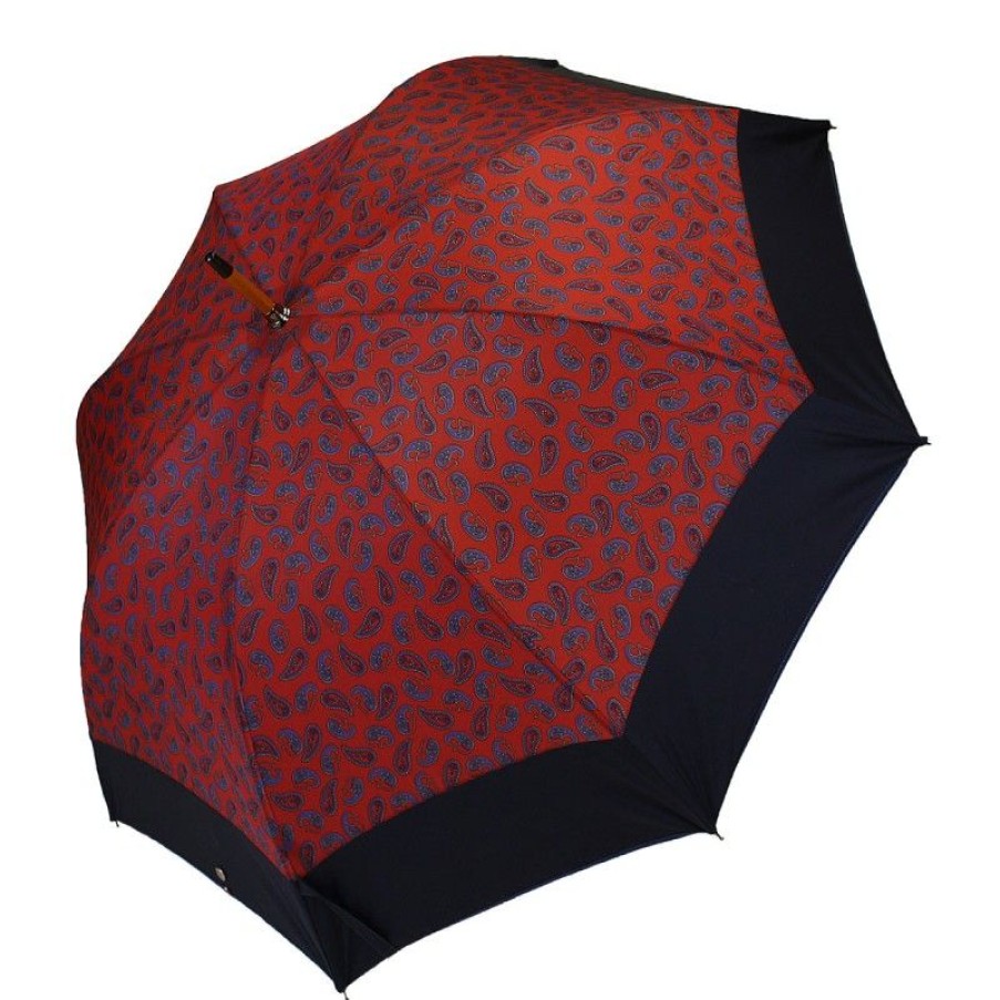 H2O Parapluies Limited Edition Umbrellas | Long Cashmere Red Umbrella With Navy Blue Band