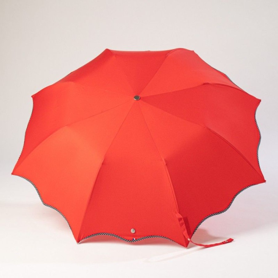 H2O Parapluies Folding Umbrellas | Folding Wave Umbrella - Cabourg - Red Bias Black With White Spots