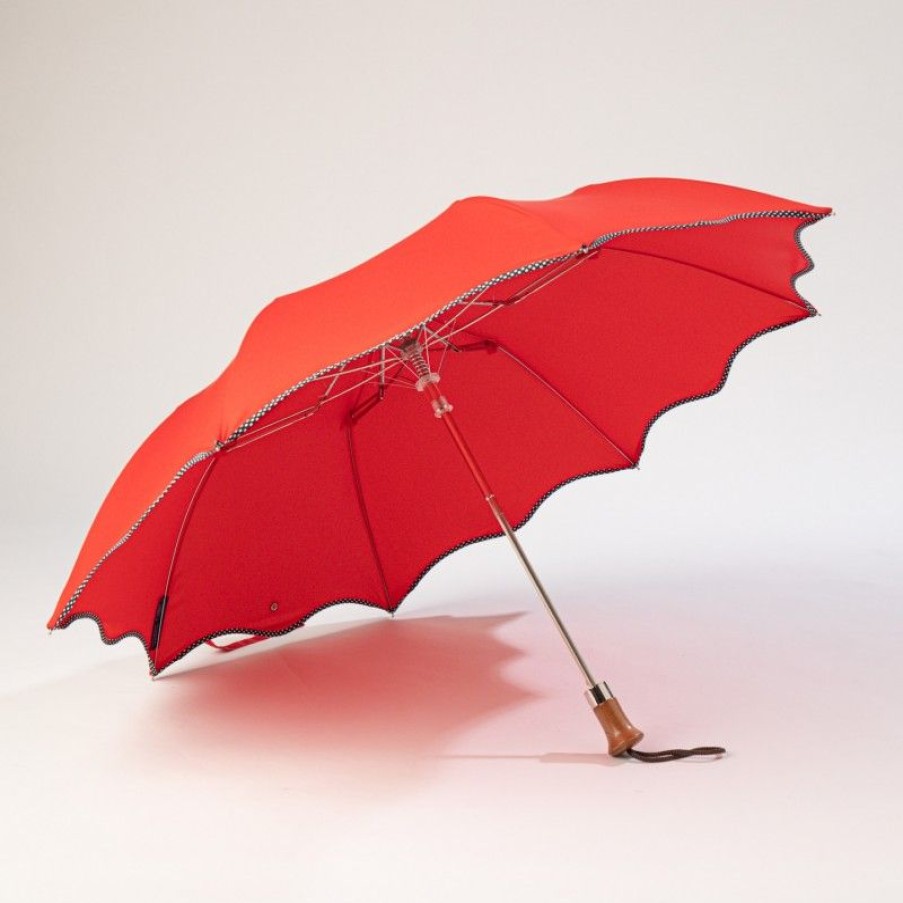 H2O Parapluies Folding Umbrellas | Folding Wave Umbrella - Cabourg - Red Bias Black With White Spots