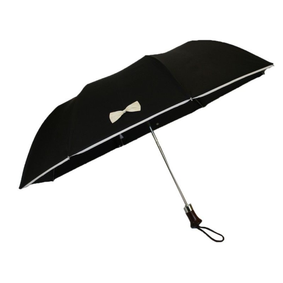 H2O Parapluies Folding Umbrellas | Folding Umbrella Black And Small Off-White Knot