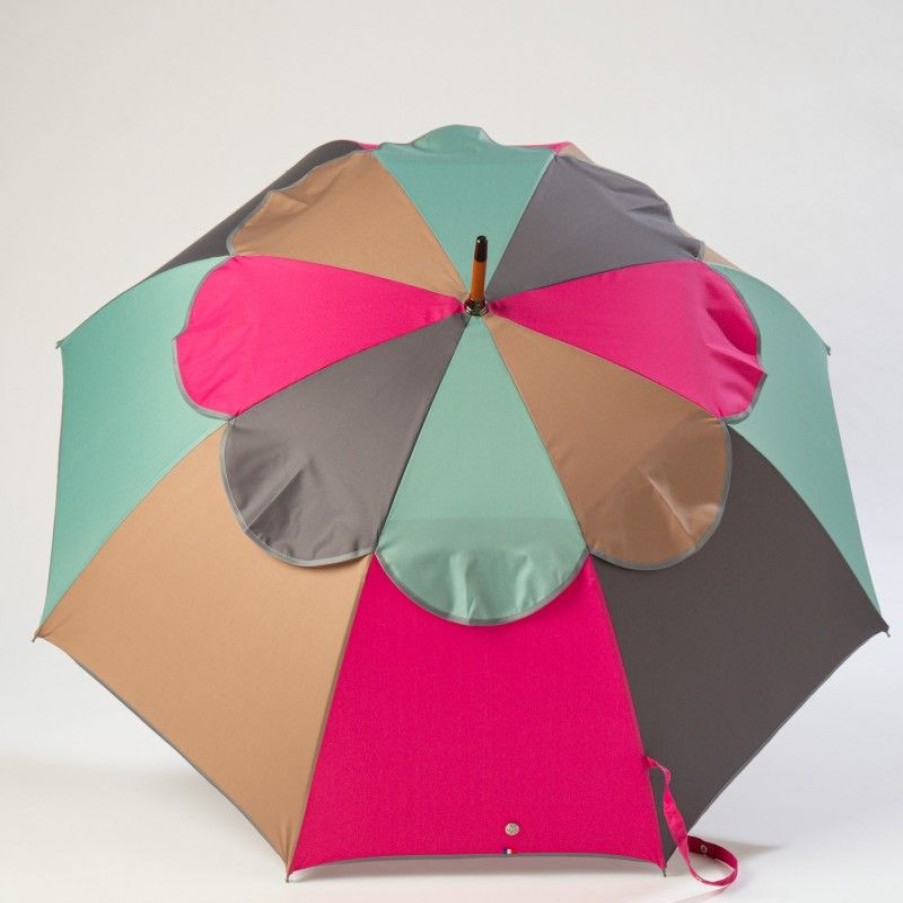 H2O Parapluies Anti-Rollover Umbrellas | Classic Stick Passvent Umbrella - La Hague - Grey, Raspberry, Emerald And Camel Grey Bias