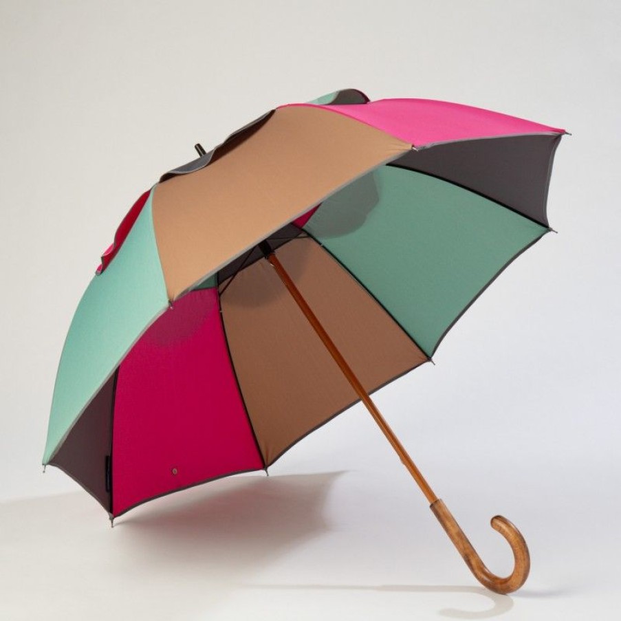 H2O Parapluies Anti-Rollover Umbrellas | Classic Stick Passvent Umbrella - La Hague - Grey, Raspberry, Emerald And Camel Grey Bias