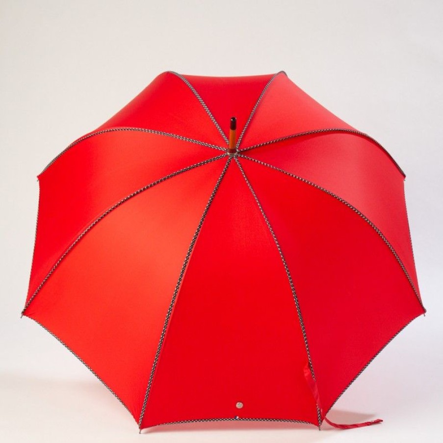 H2O Parapluies Umbrella Crepon | Umbrella Canne Long - Crepon - Red Bias Black With White Spots