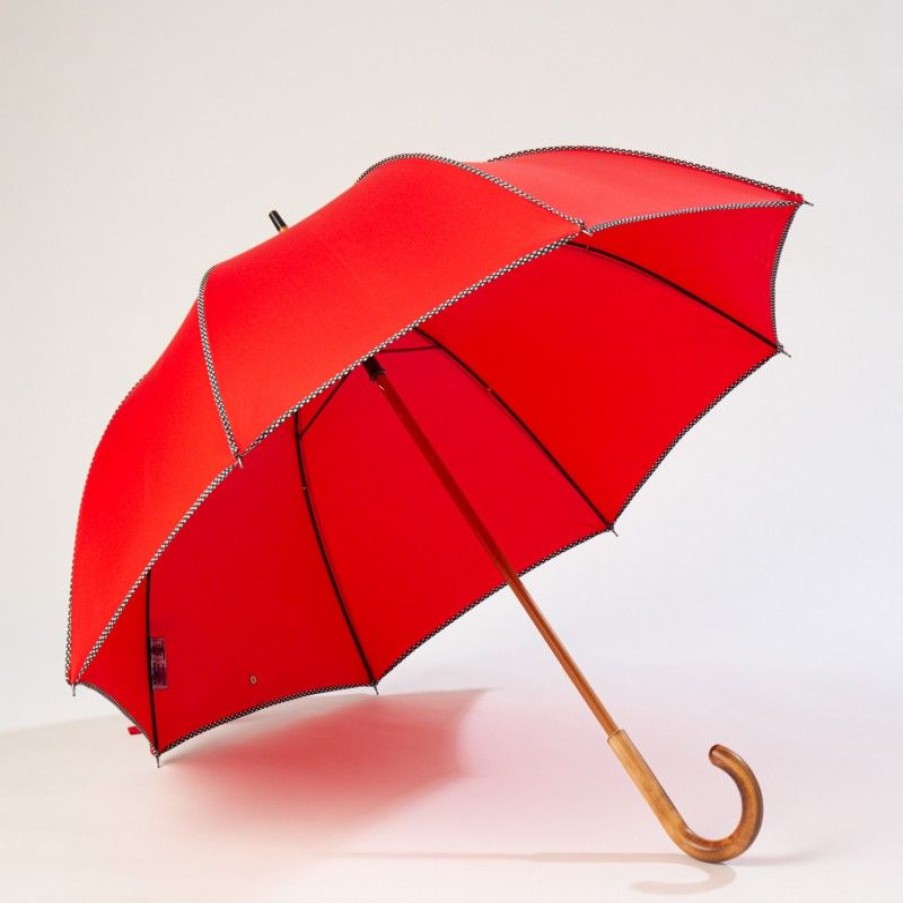 H2O Parapluies Umbrella Crepon | Umbrella Canne Long - Crepon - Red Bias Black With White Spots