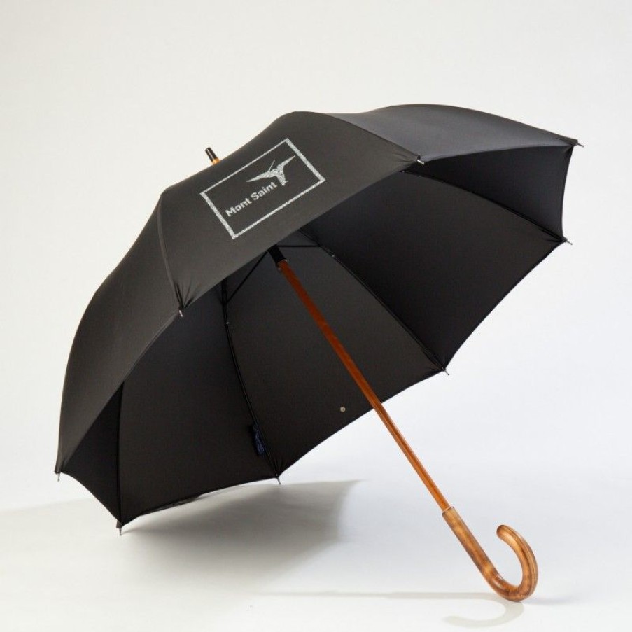 H2O Parapluies Les Classiques Umbrellas | Classic Stick Umbrella - Mc' Normand - Black Mont Saint Michel Archangel Silver