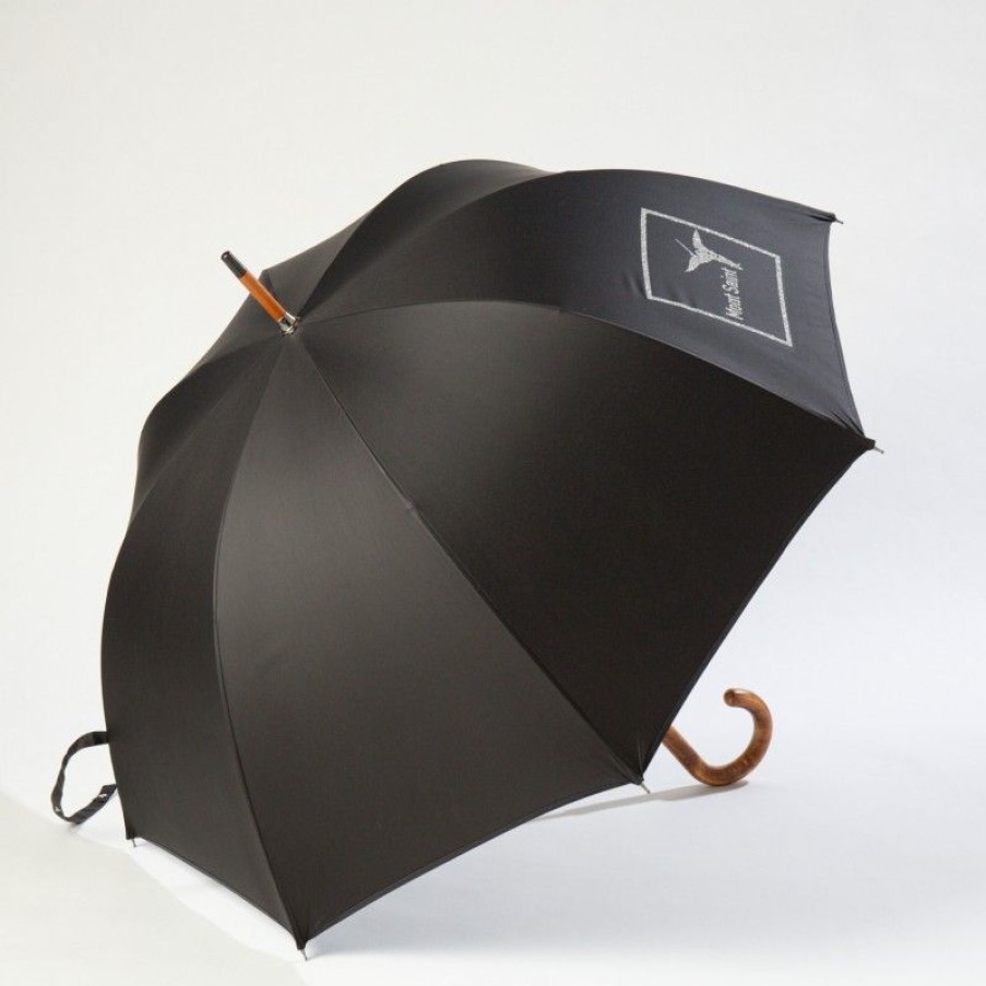 H2O Parapluies Les Classiques Umbrellas | Classic Stick Umbrella - Mc' Normand - Black Mont Saint Michel Archangel Silver