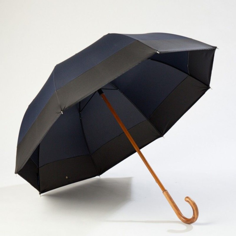 H2O Parapluies Half Golf Umbrellas | Large Umbrella - Deauville - Navy With Black Stripe