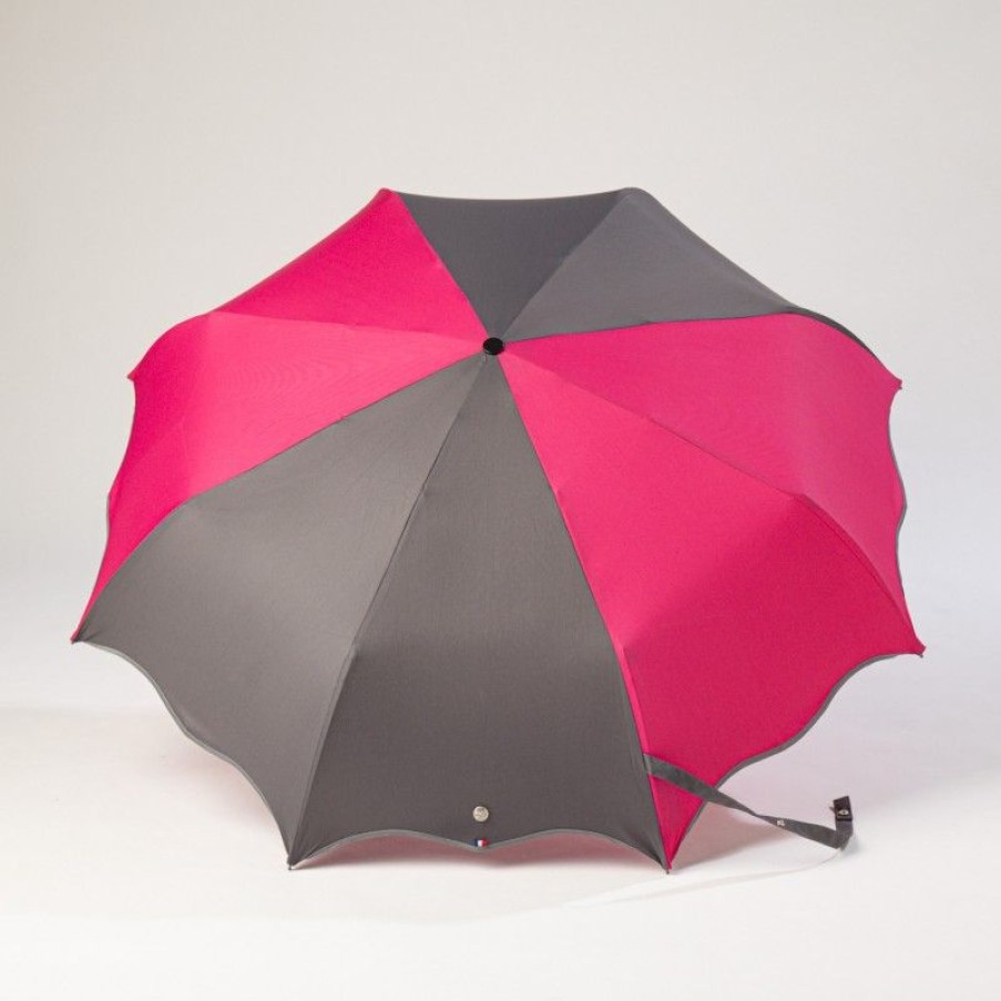 H2O Parapluies Mini Umbrellas | Mini Wave Umbrella - Honfleur - Grey And Raspberry Grey Bias