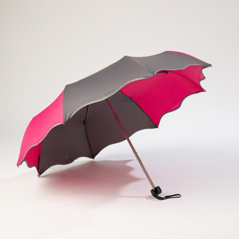 H2O Parapluies Mini Umbrellas | Mini Wave Umbrella - Honfleur - Grey And Raspberry Grey Bias