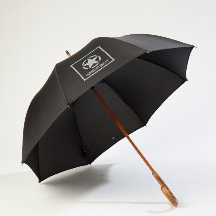 H2O Parapluies Les Classiques Umbrellas | Classic Stick Umbrella - Mc' Normand - Black Star Normandy Liberty Silver