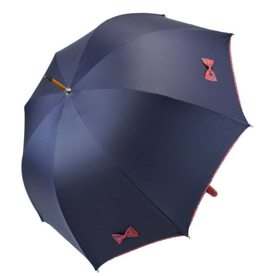 H2O Parapluies Petits Noeuds Umbrellas | Navy Blue Long Umbrella With Small Tartan Knots