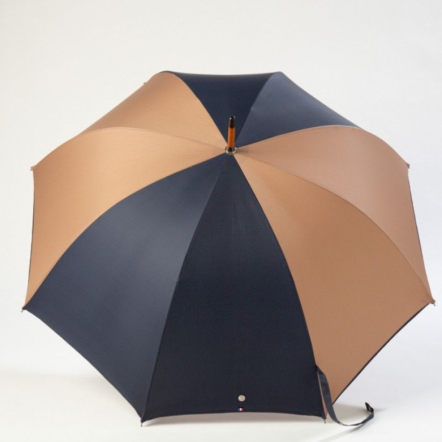 H2O Parapluies Umbrella Granville | Classic Stick Umbrella - Granville - Navy Blue And Camel