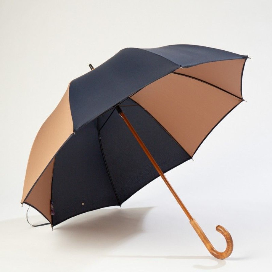 H2O Parapluies Umbrella Granville | Classic Stick Umbrella - Granville - Navy Blue And Camel